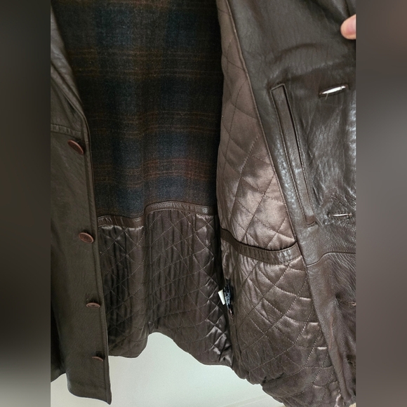 Nicole Miller Men's Brown Leather Jacket Barn coat button front | size M - Picture 4 of 7